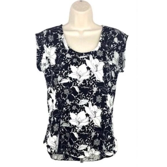 J. Crew Factory Women's Size 2 Sleeveless Top Floral Black White Hi-Low Cut - Picture 6 of 8